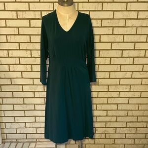 Women's Deep Teal V-Neck Long Sleeve Dress